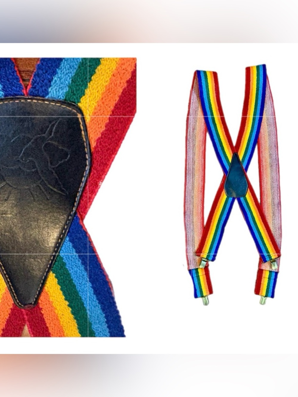 Unisex Rainbow Stripe Suspenders with Leather Patch